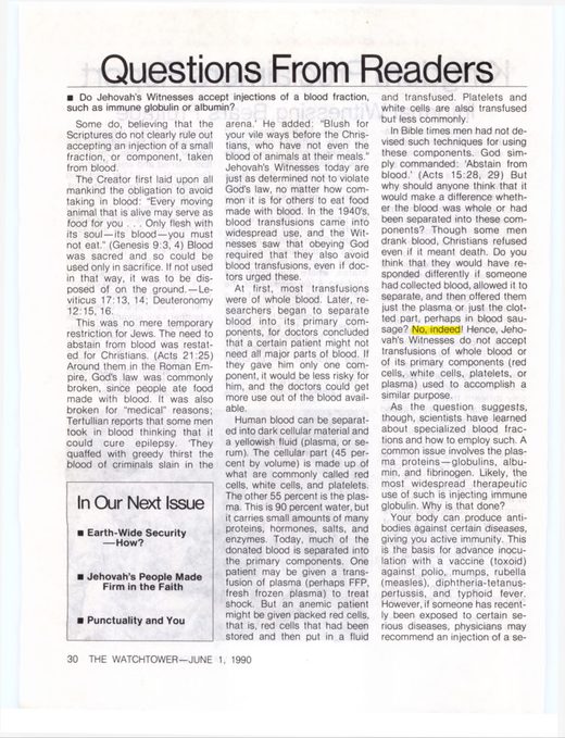 The Watchtower, June 1, 1990, "Questions From Readers," p. 30